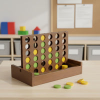 Four in a Row Game Educational Wooden Four in a Row Game Parent Child Interaction for Preschoolers, Home
