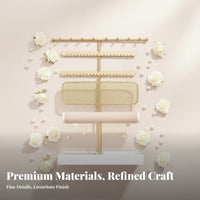 Necklace and Earring Holder Large Capacity Jewelry Stand with Band Tray Multi-Tier Jewelry Stand Stable Wooden Base for Vanity