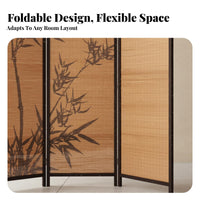 Chinese Design Bamboo-Print Folding Screen Foldable Design 4-Panel Woven Divider Freestanding Room Separator Provides Privacy for Zen Lifedesign Enthusiasts, Apartment Dwellers, Away Fromice Managers, Balcony, Bedroom, Restaurant, Studio