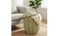 Scalloped Rim Paper Rope Basket Star Handle Lidded Basket Textured Household Storage Decorative
