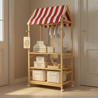 Solid Wood Wooden Book and Toy Display Child-Friendly Design Pretend Play Market Stand Encourages Tidying Market Stall Toy Shelf Develops Creativity for Toddlers, Playroom, Nursery