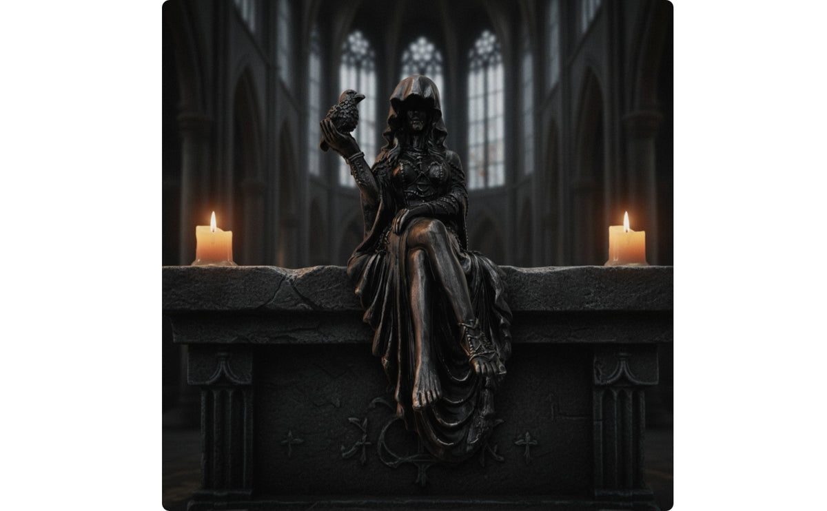 Reaper Statue with Bird Hooded Gothic Statue Black Decor for Halloween, Bookshelf