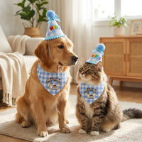 Dog Costume Festive Set, 4-piece Dog Bandana & Hat for Birthday, Polka Dot Dog Bandana for Photoshoots, British Style