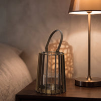 Lantern with Glass Insert Open Frame Wire Cage Lantern Cage Candle Holder Decorative Tabletop for Living Room, Entryway