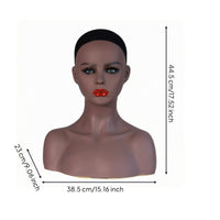 Manikin Head with Shoulders PVC Mannequin Head Bust Brown Complexion-Tone Hairpiece Stand