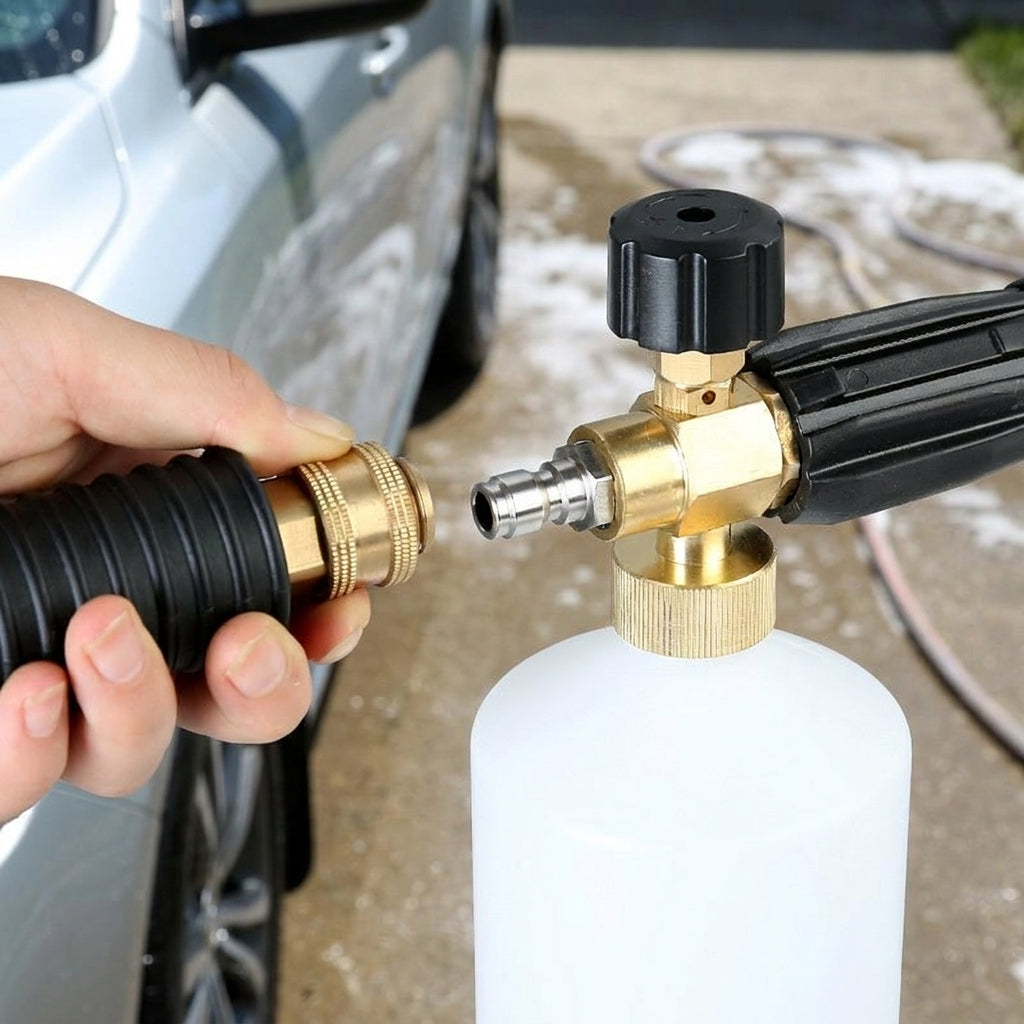 Car Cleaning Foam Sprayer for Efficient Car Wash, Pressure Washer Foam Lance with Brass and Stainless Steel Nozzle, Cylindrical Dispenser Bottle