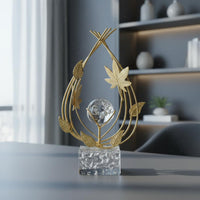 Gold Foliage Crystal Ball Ornament Minimalist Crystal Ball Table Ornament Handmade Metal Leaf for TV Cabinet