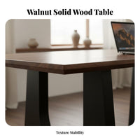 Multi-Purpose Solid Wood Dining Table Spacious Tabletop Large Dining Table Sturdy Construction Walnut Finish Work Desk Rounded Corners for Office Workers, Homeowners, Design Enthusiasts, Living Room, Gatherings