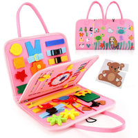 Zippered Three-Page Learning Bag Carrying Handles Felt Activity Bag Soft Material Felt Busy Book Flat-Open