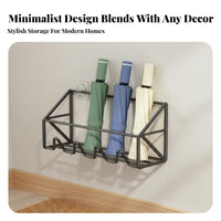 Wall Mounted Umbrella Holder Easy to Install No Drill Umbrella Stand Space Saving Behind Door Storage Rack for Homeowners, Families, Hallway, Office