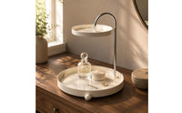 Glossy Finish 2-Tier Tray Rack Raised Edges Bird-Shaped Rack Round Trays Tabletop Organizer Curved Metal for Display