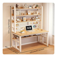 Computer Desk with Pegboard Desk with Hutch Study Desk with Bookshelf Workstation Desk Solid Wood Board Top and Reinforced Steel Frame Suitable for Work Study Gaming Home Office Dorm Room
