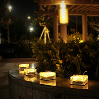 Solar Lights Outdoor Garden with Geometric Abstract Art Shape, Garden Lights Solar Powered Waterproof IP55, Clear Cracked Ice Mood Lighting