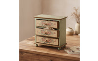 Tiny Hardwood Storage Drawers Vintage Tabletop Chest of Drawers Floral Desk Drawer Organizer for Collectors, Vanity, Bedside Table