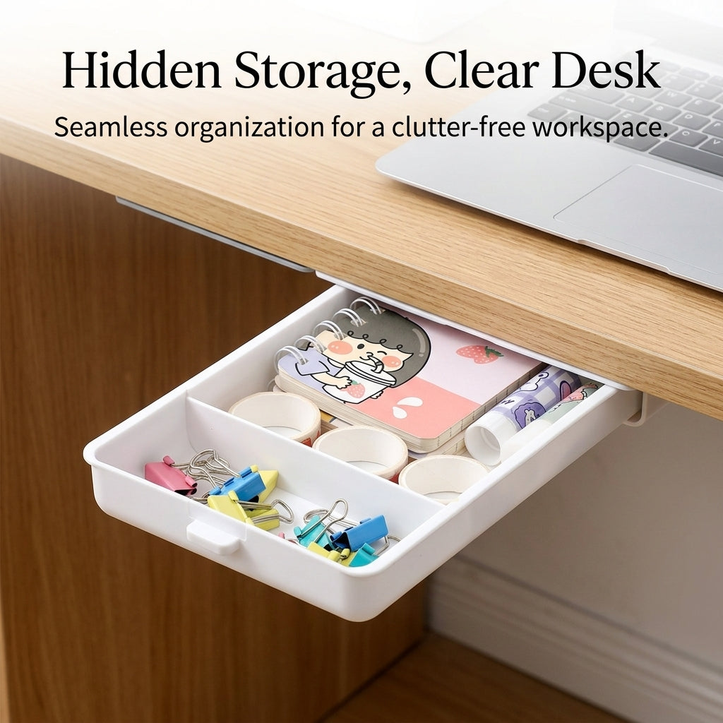 Desk Storage Drawer Organizer, Self Under Drawers No Drill, Large Slide Out for Office and School