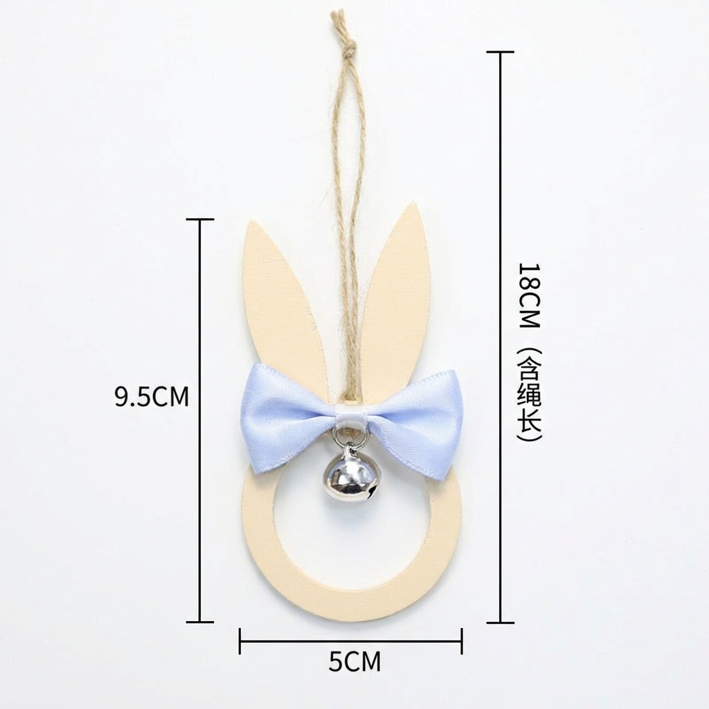 Easter Bunny Hanging Decoration Bowknot Design Wooden Bunny Ornament Spring Themed Bunny Head Pendant with Bell for Teachers, Wall Decor, Classroom