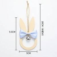 Easter Bunny Hanging Decoration Bowknot Design Wooden Bunny Ornament Spring Themed Bunny Head Pendant with Bell for Teachers, Wall Decor, Classroom