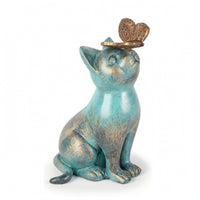 Cat Statue with Butterfly Distressed Cat Figurine with Butterfly Artistic Pet Memorial Statue for Gardeners, Garden, Patio