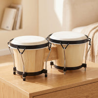 Natural Wood Bongo Drum with Wooden Bridge Hand-Played Bongo Drum Acoustic Percussion Instruments Tunable for Beginners, Classroom
