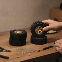 4 Pieces RC Crawler Wheel and Tire Set 1/30 Scale RC Crawler Tires with Brass Hubs Wheel and Tire Set All-Terrain Wheels Deep