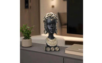 African Woman Bust Statue Afrocentric African Lady Bust Ornate Figurine with Earrings and Necklace for Art Collectors, Living Room, Bookcase