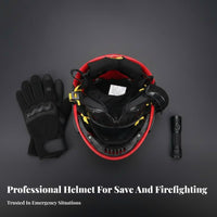 ABS Shell Firefighter Rescue Helmet Collision Resistant Rescue Helmet Hands-Unrestricted Lighting Hard Hat with Flashlight Mount Adjustable Fit for Firefighters, Industrial Workers, Arborists, Firefighting, Work at Height, Outdoor Operations