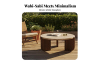 Wabi-Sabi Design Round Fluted Base Table Natural Stone Top Living Room Centerpiece Minimalist design Accent Furniture Easy Assembly for Apartment Dwellers, Homeowners, Interior Decorators, Balcony, Lounge Area, Bedroom, Office