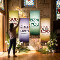 4 Pieces Banner Set Easy to Install Easter Banner Set Inspirational Wall Decor for Christians, Pastors, Home, Porch, Hanging Backdrop Signs for Spring Easter