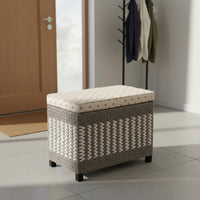 Entryway Shoe Changing Bench Multi-Functional Braided Storage Stool Solid Wood Frame Rattan Style Storage Ottoman for Living Room, Bedroom