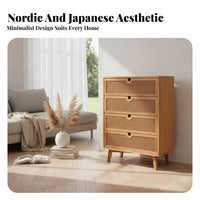 Japanese design 3-Drawer Rattan chest of drawers Minimalist Aesthetic Chest of Drawers sturdy Construction Storage Cabinet for Interior Design aficionados, Apartment Dwellers, Homeowners, Entryway, Bedroom, Living Room, Hallway