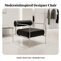 Modernist Movement Inspired cylindrical Frame Armchair Modern Minimalist Upholstered Armchair Designer Piece Accent Chair Retro aesthetic for Design lovers, Interior Designers, Living Room, Boutique, Lounge Area, perusing corner