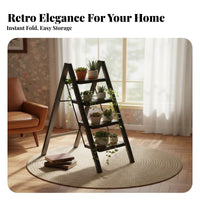 Folding Step Ladder Foldable Design Retro Design Step Stool Lightweight Decorative Ladder Shelf for Homeowners, DIY Enthusiasts, Home, Kitchen