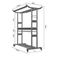 Heavy Duty Mobile Clothes Drying Rack Windproof Hanger Holes Rolling Garment Rack with Shelves Freestanding Clothes Airer for Courtyard