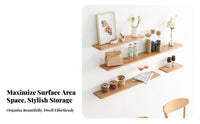 No-Drill Installation Floating Wooden Board Easy to Install Wall Shelf Space-Saving Household Storage Natural Wood Grain for Book Lovers, Homeowners, Study Room, Bedroom, Bathroom, Kitchen
