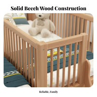 Beech Wood children's Bed Seamless Splicing Solid Wood Bed Extension Rounded Corners Wooden Crib for Infants, Young Children, Bedroom, Home