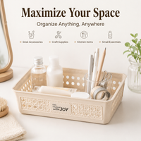 Stackable Storage Basket, White Polypropylene Wicker Storage Baskets with Handles, Rectangular for Shelves