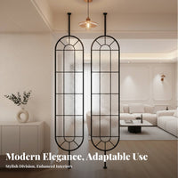 French Design Rotate Ing Glass Panel Rotatable Partition Screen Light Luxury Design Room Divider Arched Frame for Homeowners, Office Workers, Students, Entryway, Bedroom, Studio Apartment, Restaurant
