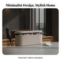 Foldable Design Oval Collapsible Storage Bench Minimalist Aesthetic Oval Textile Storage Chest Multi-Functional Shoe Changing Stool Soft Padded Top for Apartment Dwellers, Homeowners, Interior Decorators, Entryway, Bedroom, Living Room, Closet