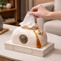 Decorative Tissue Box with Fu Design, Stylish Cosmetic Tissue Box for Living Room & Desk