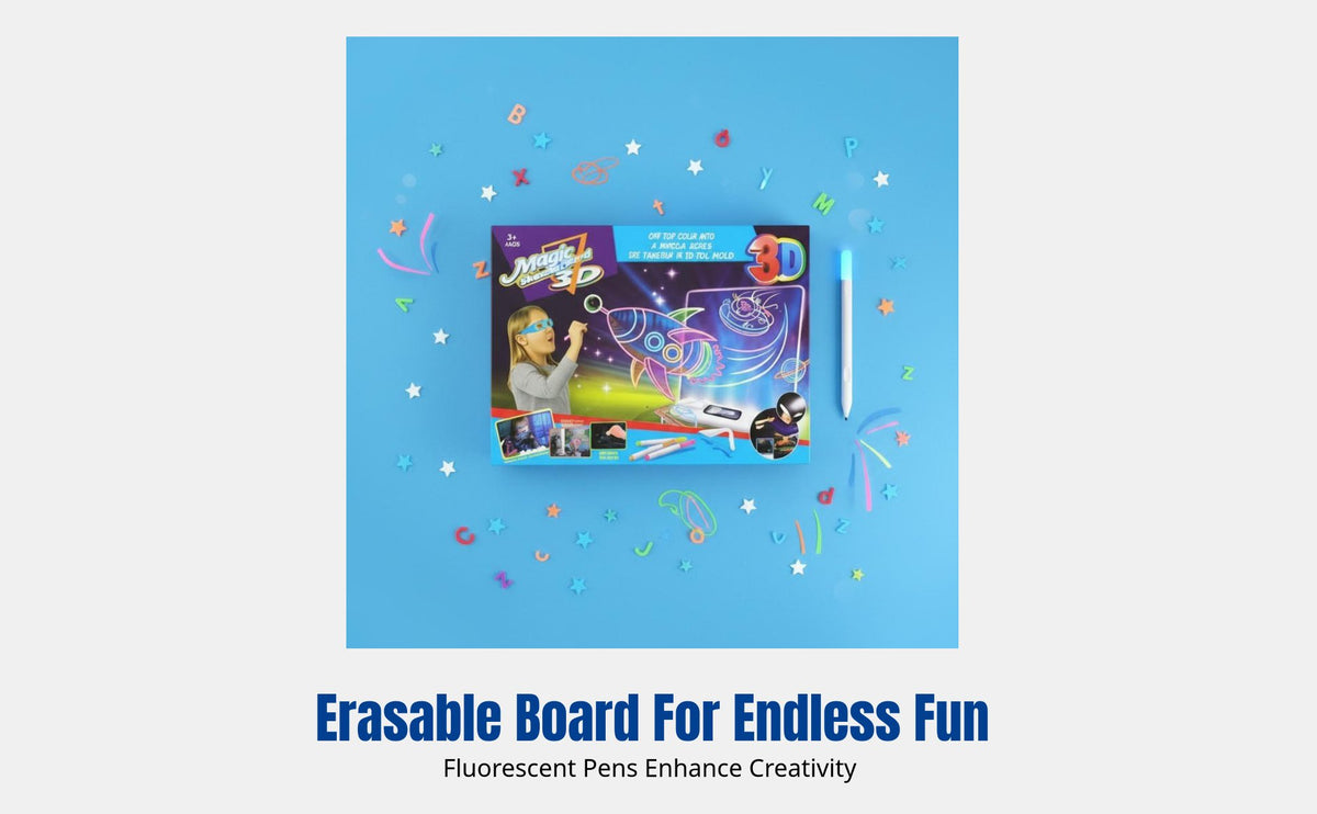 3D Night Light Drawing Board, Creative Doodle Pad, Colorful Fluorescent Erasable Writing Board for Kids