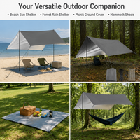 Camping Tarp 3-4 Person, Polyester Tarpaulin Silver Coated, Waterproof 1500mm Shelter Tarp for Wild Camping & Hikers