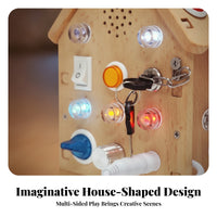 Hands-on Learning Busy House Toy Early Learning Hands-on Learning Busy House Natural Wood Finish Wooden Sensory Toy LED Lights for Children