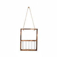 Decorative Hydroponic Wall Planter Natural Wood Wooden Frame Glass Planter Minimalist Design Hanging Test Tube Vase Sturdy Construction
