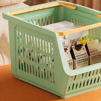 Large Stackable Pantry Organizers and Storage Material Storage Bins for Cabinet, Kitchen Storage Bins with Handles
