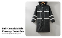 Reflective Raincoat With Hood High Visibility Rain Coat Heavy Duty Long Raincoat for Workers, Construction Sites, Commuting