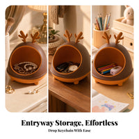 Two-Tone Horn Jewelry Stand Open Front Deer Horn Organizer Decorative Dome Organizer Warm Finish