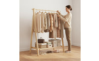 Multifunctional Solid Wood Clothes Hanger Stand Space-Saving Solid Wood Garment Rack Easy Assembly Freestanding Clothes Stand Heavy Duty for Bedroom, Living Room