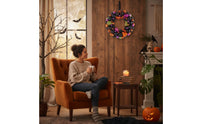 Halloween Ball Wreath Black Bead Wreath with Arachnids Metal-Effect Door Hanging for Mantel