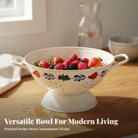 Vintage Design Fruit Basket Retro Design Double Handle Draining Basket Pedestal Fruit Bowl Decorative Footed Colander Bowl