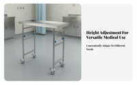 Stainless Steel Mayo Stand Resistant Rolling Instrument Table 360-Degree Rotating Casters Adjustable Medical Tray Stand for Doctors, Medical Facility